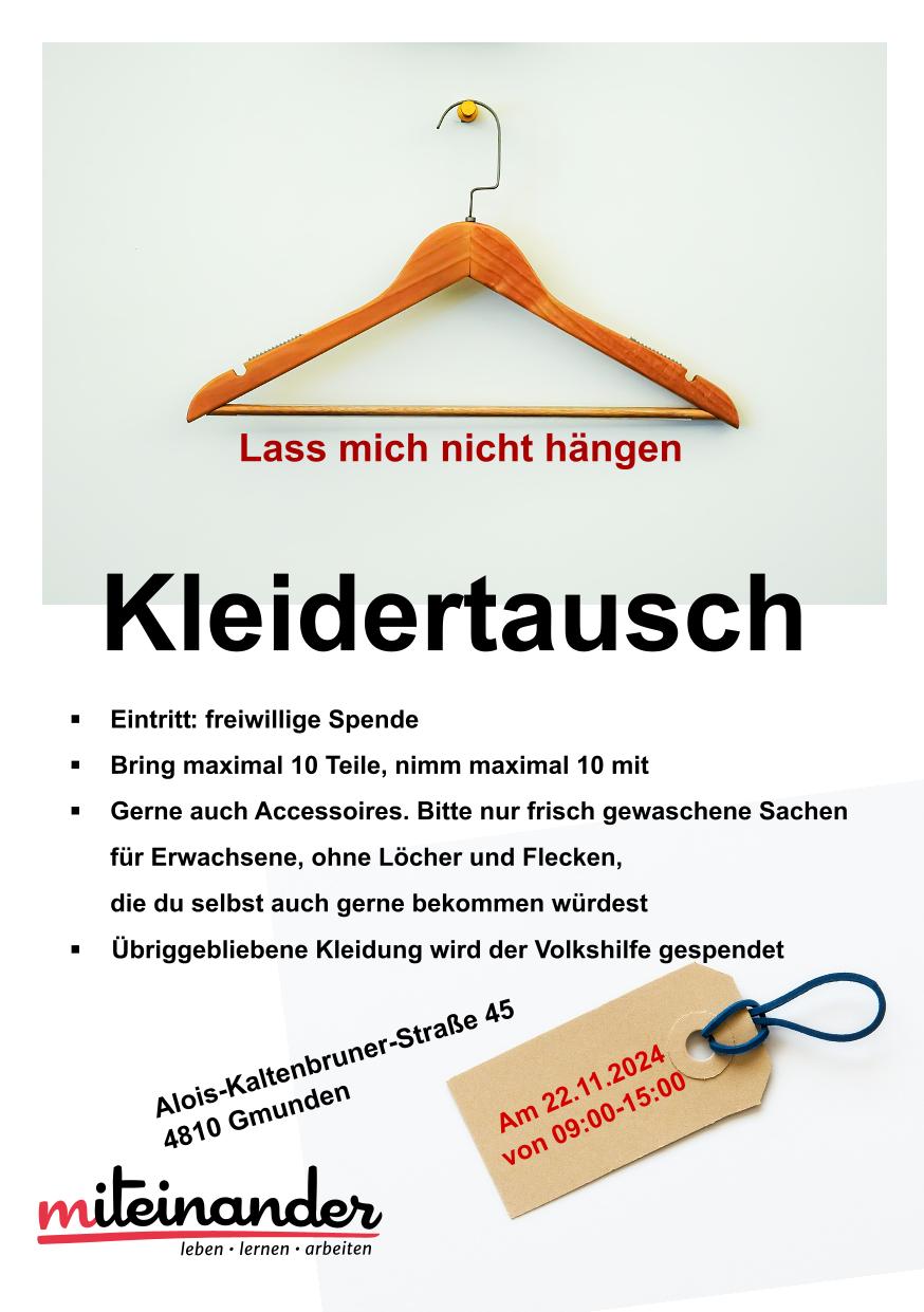 Ein Kleiderbügel mit der Aufschrift: Kleidertausch